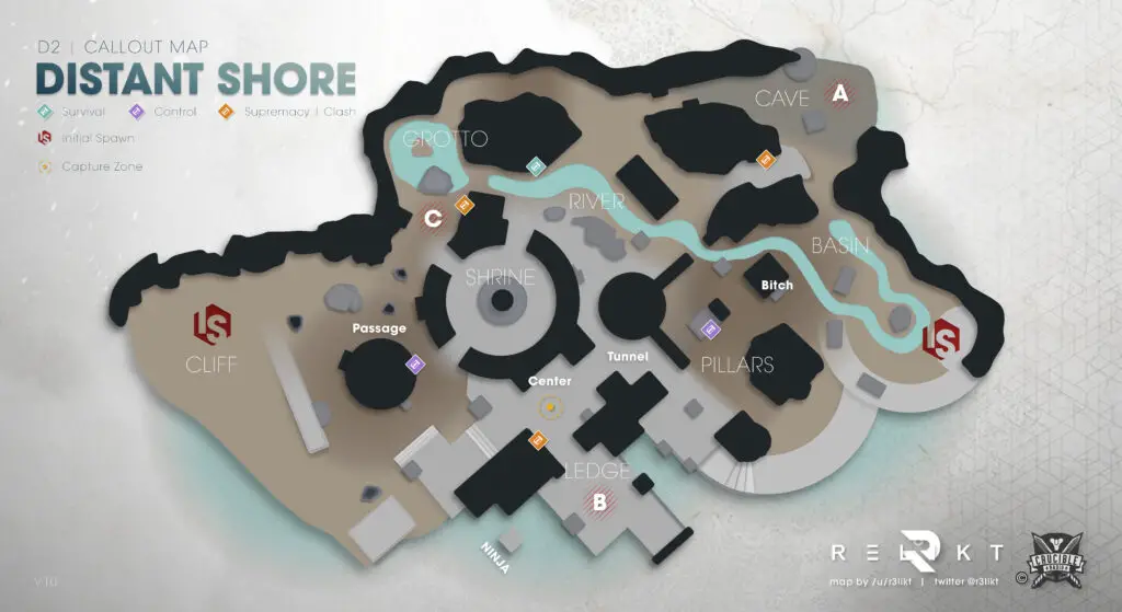 Destiny 2 Callout Map of Distant Shore