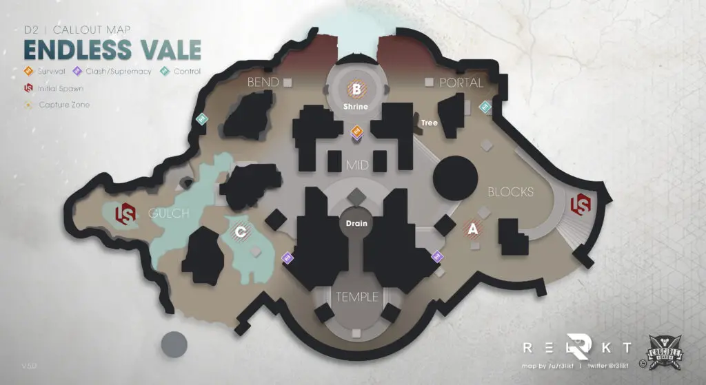 Destiny 2 Callout Map of Endless Vale