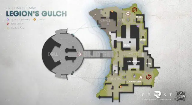 Destiny 2 Callout Map of Legion's Gulch