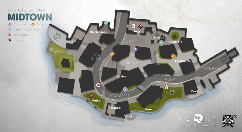 Destiny 2 Callout Map of Midtown